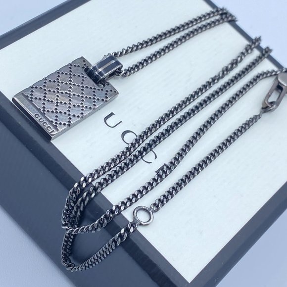 - Gucci Sliver Sterling Diamantissima Black Necklace 23" - Picture 1 of 15